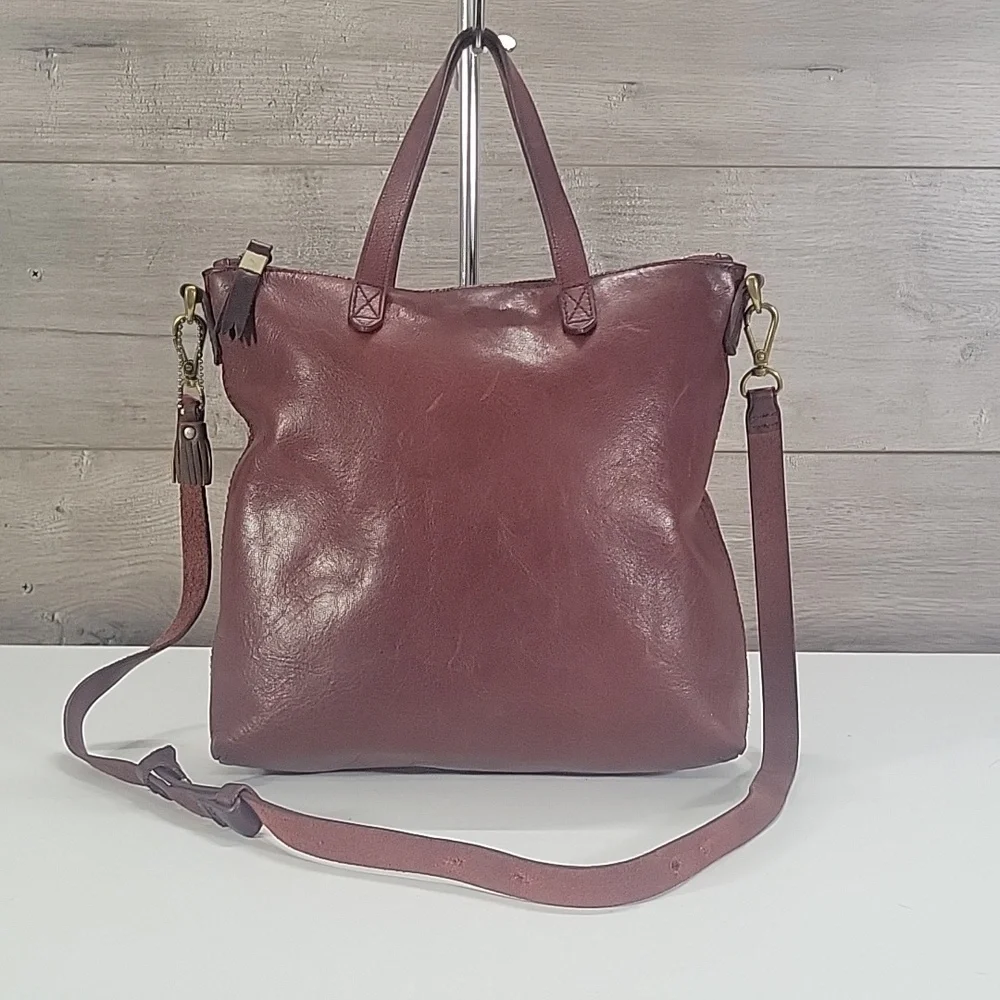 Small Madewell Burgundy Leather Tote Crossbody Bag